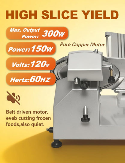 Electric Meat Slicer 10" 300W Deli and Ham Food Cheese Jerky Steak Slicer Cutting Machine Semi-Auto 0-15MM Adjustable Slice Thickness