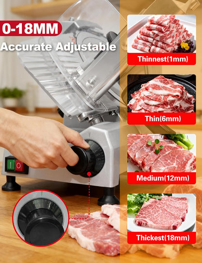 Electric Meat Slicer 10" 300W Deli and Ham Food Cheese Jerky Steak Slicer Cutting Machine Semi-Auto 0-15MM Adjustable Slice Thickness