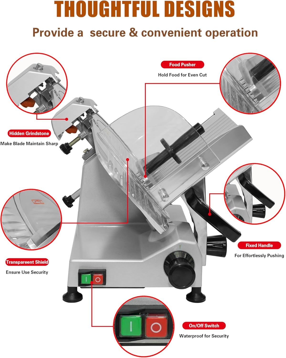 Electric Meat Slicer 10" 300W Deli and Ham Food Cheese Jerky Steak Slicer Cutting Machine Semi-Auto 0-15MM Adjustable Slice Thickness