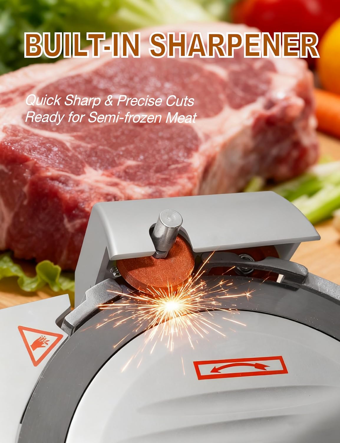 Electric Meat Slicer 10" 300W Deli and Ham Food Cheese Jerky Steak Slicer Cutting Machine Semi-Auto 0-15MM Adjustable Slice Thickness