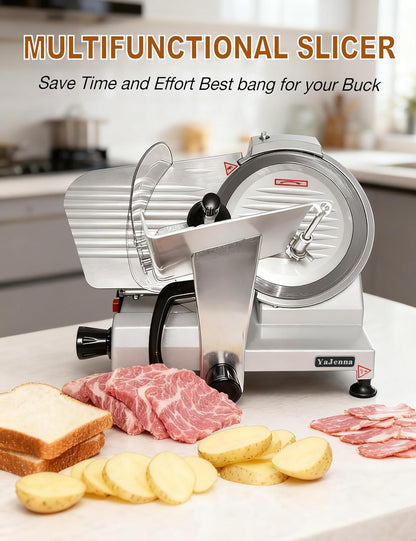 Electric Meat Slicer 10" 300W Deli and Ham Food Cheese Jerky Steak Slicer Cutting Machine Semi-Auto 0-15MM Adjustable Slice Thickness