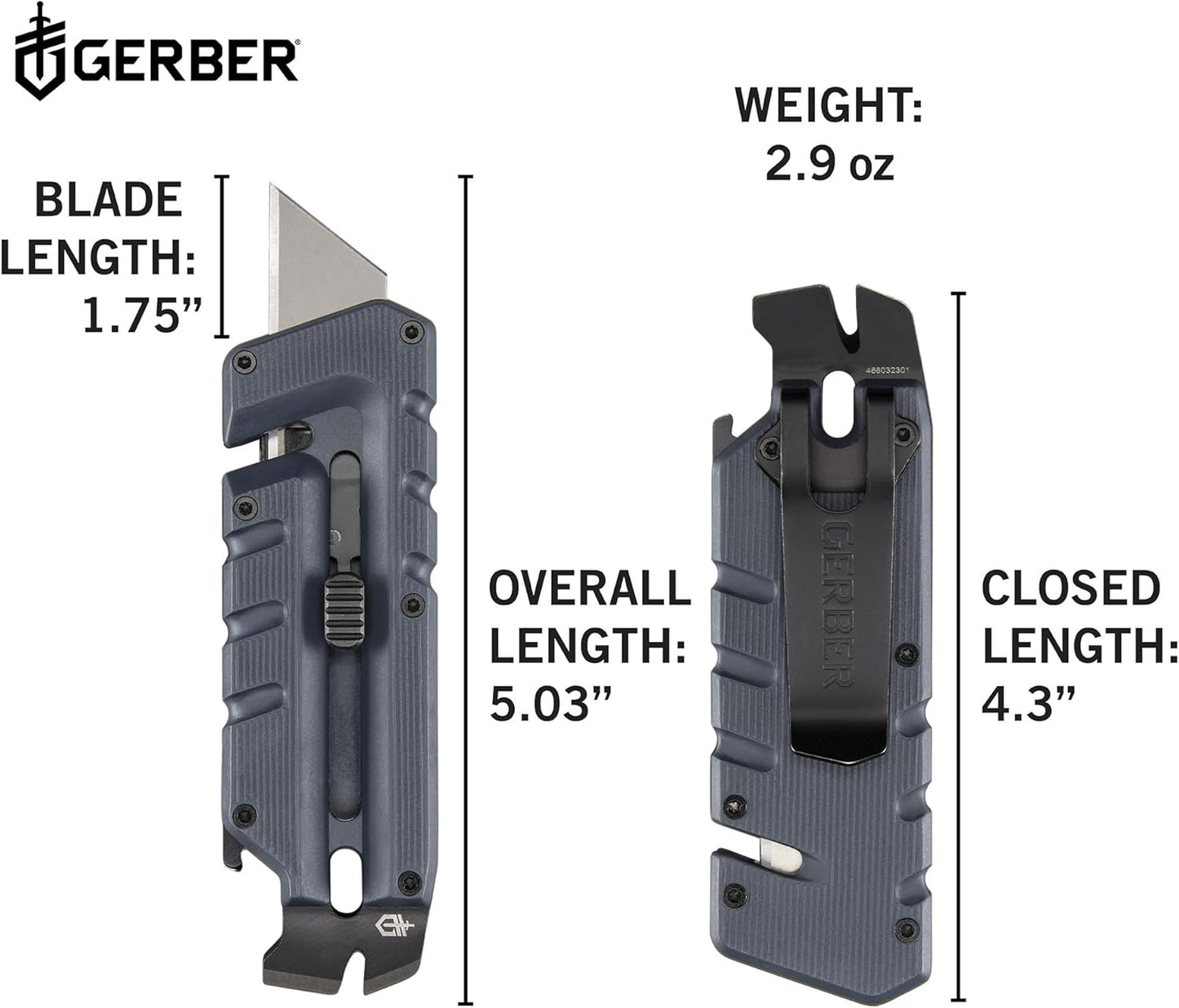 Gear Prybrid Utility Knife with Pocket Clip, Box Cutter Retractable Blade, Heavy Duty Utility Razor with Pry Bar, Bottle Opener, and Wire Stripper, Multi tool Pocket Knife, Blue with Clip