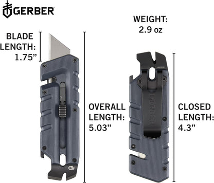 Gear Prybrid Utility Knife with Pocket Clip, Box Cutter Retractable Blade, Heavy Duty Utility Razor with Pry Bar, Bottle Opener, and Wire Stripper, Multi tool Pocket Knife, Blue with Clip