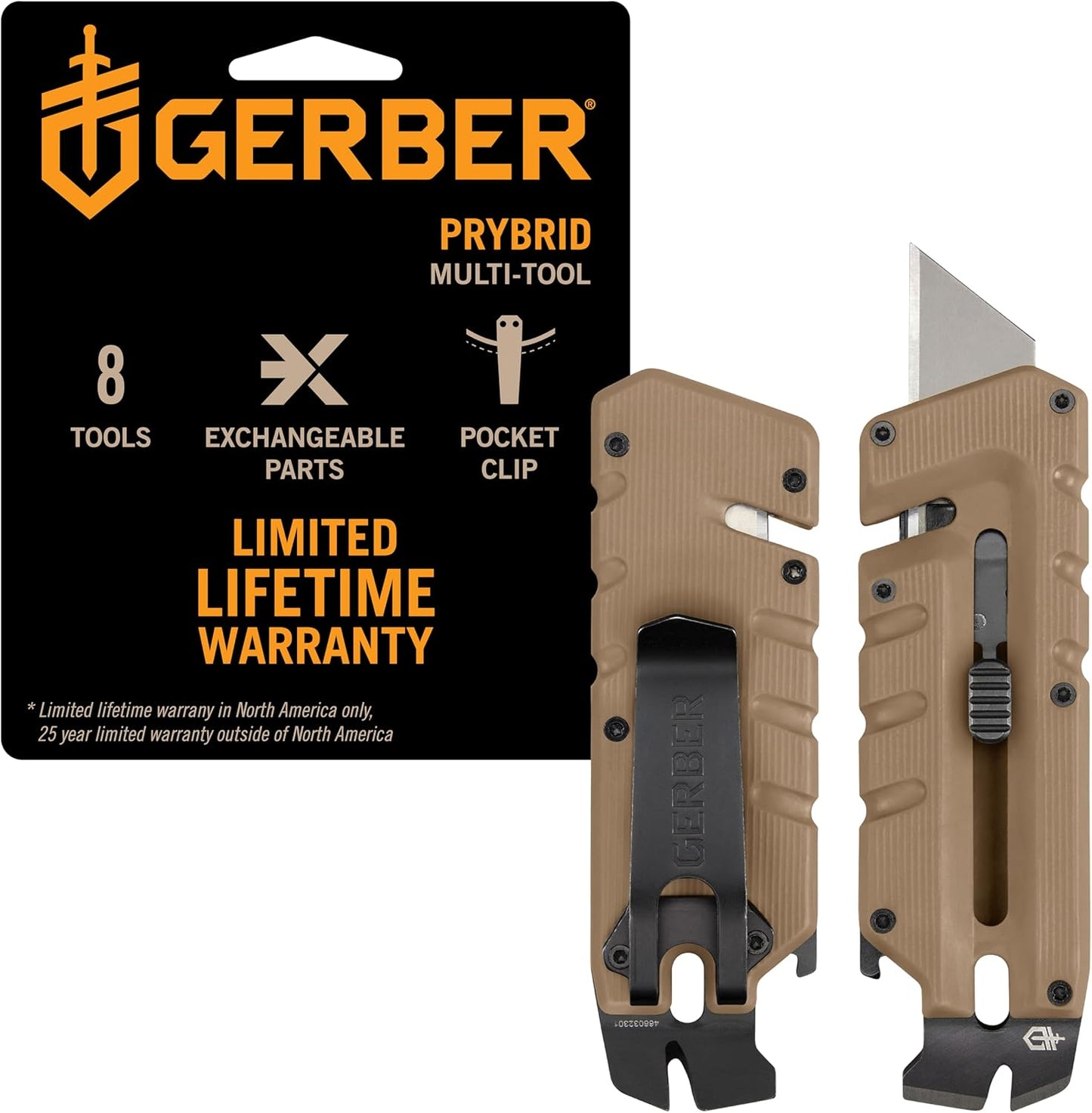 Gear Prybrid Utility Knife with Pocket Clip, Box Cutter Retractable Blade, Heavy Duty Utility Razor with Pry Bar, Bottle Opener, and Wire Stripper, Multi tool Pocket Knife, Blue with Clip