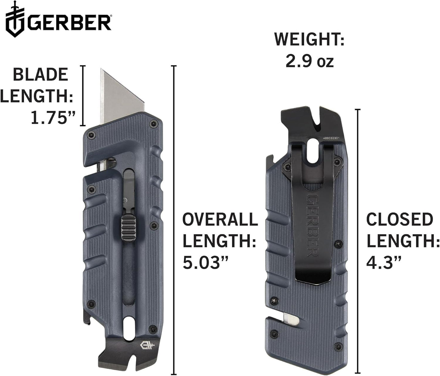 Gear Prybrid Utility Knife with Pocket Clip, Box Cutter Retractable Blade, Heavy Duty Utility Razor with Pry Bar, Bottle Opener, and Wire Stripper, Multi tool Pocket Knife, Blue with Clip