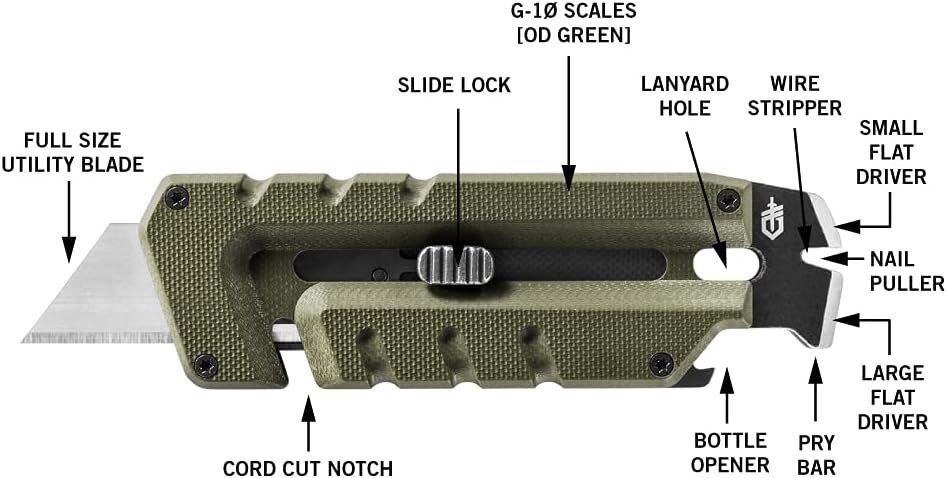 Gear Prybrid Utility Knife with Pocket Clip, Box Cutter Retractable Blade, Heavy Duty Utility Razor with Pry Bar, Bottle Opener, and Wire Stripper, Multi tool Pocket Knife, Blue with Clip