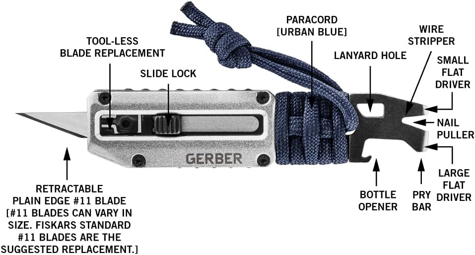 Gear Prybrid Utility Knife with Pocket Clip, Box Cutter Retractable Blade, Heavy Duty Utility Razor with Pry Bar, Bottle Opener, and Wire Stripper, Multi tool Pocket Knife, Blue with Clip