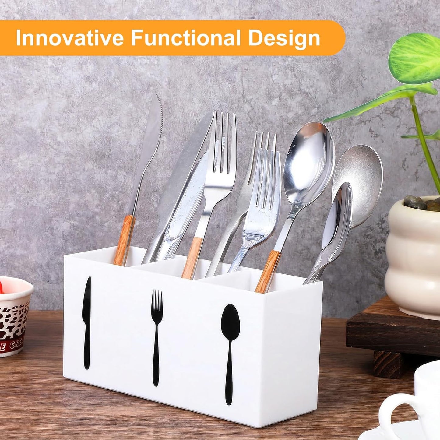 Cutlery Storage Organizer Silverware Caddy Utensil Holder Countertop Knife Spoon and Fork Organizer Kitchen 3 Section Tableware Storage Box Indoor Outdoor Party Tableware Holder (Black)