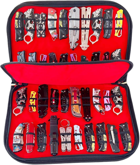 Knife Display Case for 40 Pocket Knives, Folding Knives Storage Organizer, Small Knives Collection Carrier Bag for Men Survival Tactical EDC Mini Knife (Case Only)