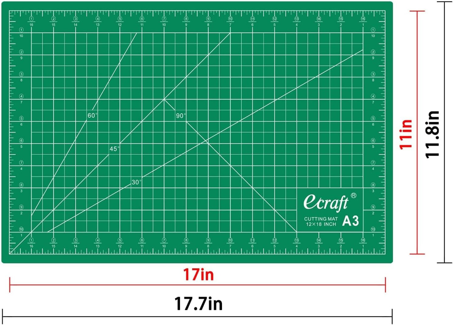 Self-Healing Cutting Mat 12x18 Inch, Double-Sided 5-Ply Gridded Rotary Cutting Board, Non-Slip Surface for Sewing, Quilting & Crafts, Green/Black