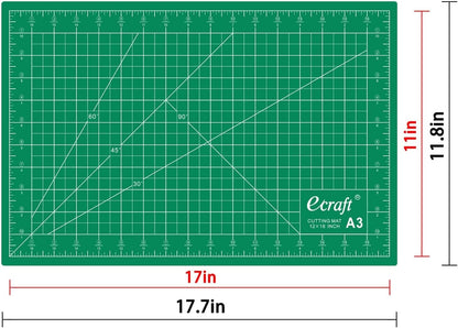 Self-Healing Cutting Mat 12x18 Inch, Double-Sided 5-Ply Gridded Rotary Cutting Board, Non-Slip Surface for Sewing, Quilting & Crafts, Green/Black