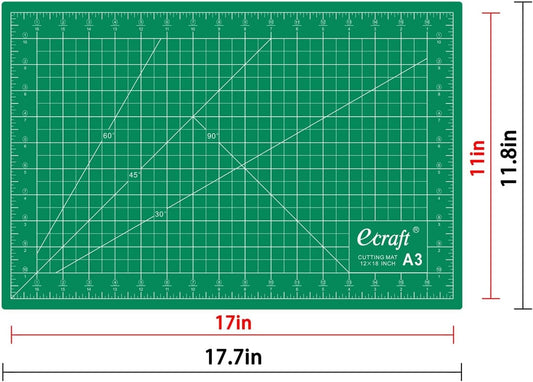 Self-Healing Cutting Mat 12x18 Inch, Double-Sided 5-Ply Gridded Rotary Cutting Board, Non-Slip Surface for Sewing, Quilting & Crafts, Green/Black