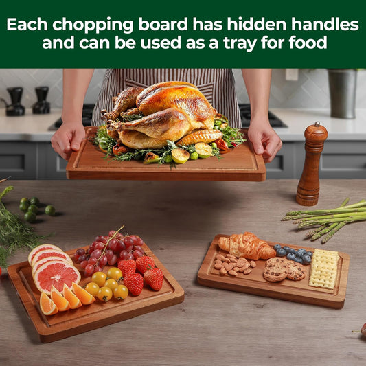 Wood Cutting Boards for Kitchen, Acacia Wooden Cutting Board Set, Charcuterie Board, Large Solid Chopping Board for Meat, Cheese, Fruit, Vegetables (set of 3)
