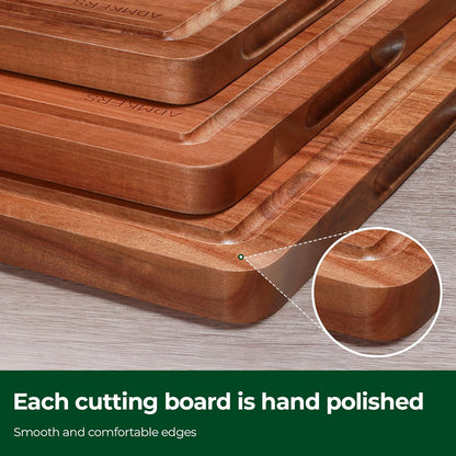 Wood Cutting Boards for Kitchen, Acacia Wooden Cutting Board Set, Charcuterie Board, Large Solid Chopping Board for Meat, Cheese, Fruit, Vegetables (set of 3)