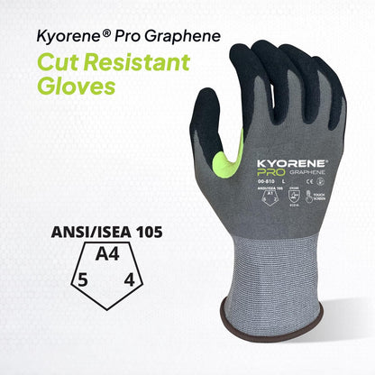 00-810 Kyorene Pro Graphene Gloves – ANSI A1, Large, 3 Pairs | 18-gauge Kyorene Pro graphene gloves with touchscreen black nitrile palms for gardening, warehousing and maintenance.