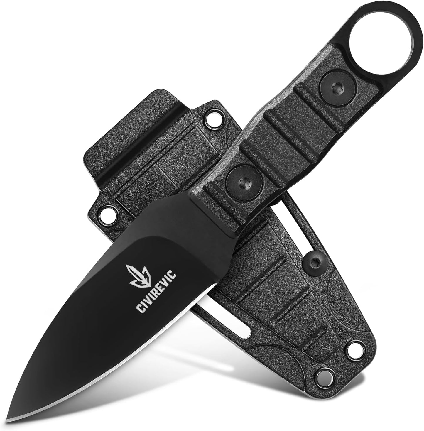 Compact Fixed Blade EDC Knife with Sheath, 2.8" Full Tang Carbon Steel