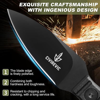 Compact Fixed Blade EDC Knife with Sheath, 2.8" Full Tang Carbon Steel