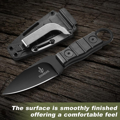 Compact Fixed Blade EDC Knife with Sheath, 2.8" Full Tang Carbon Steel
