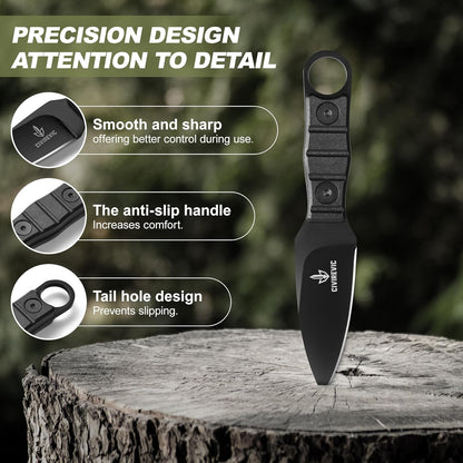 Compact Fixed Blade EDC Knife with Sheath, 2.8" Full Tang Carbon Steel