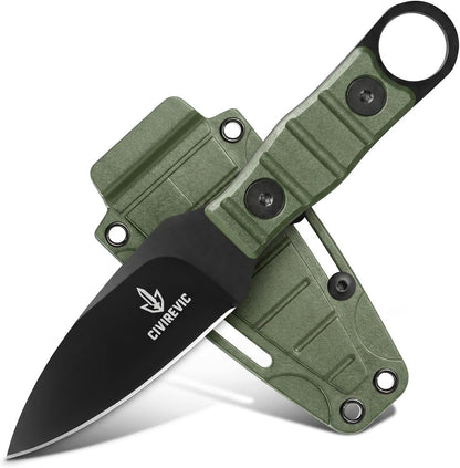 Compact Fixed Blade EDC Knife with Sheath, 2.8" Full Tang Carbon Steel