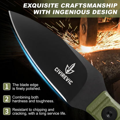 Compact Fixed Blade EDC Knife with Sheath, 2.8" Full Tang Carbon Steel