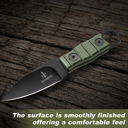 Compact Fixed Blade EDC Knife with Sheath, 2.8" Full Tang Carbon Steel