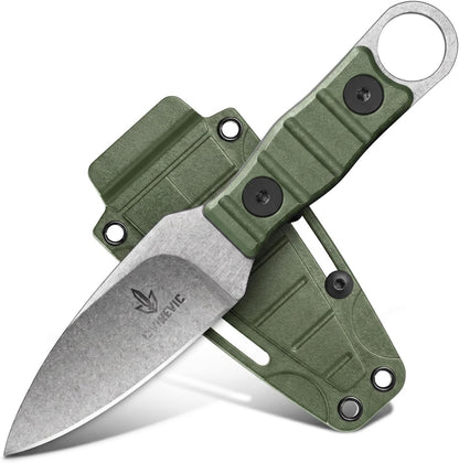 Compact Fixed Blade EDC Knife with Sheath, 2.8" Full Tang Carbon Steel