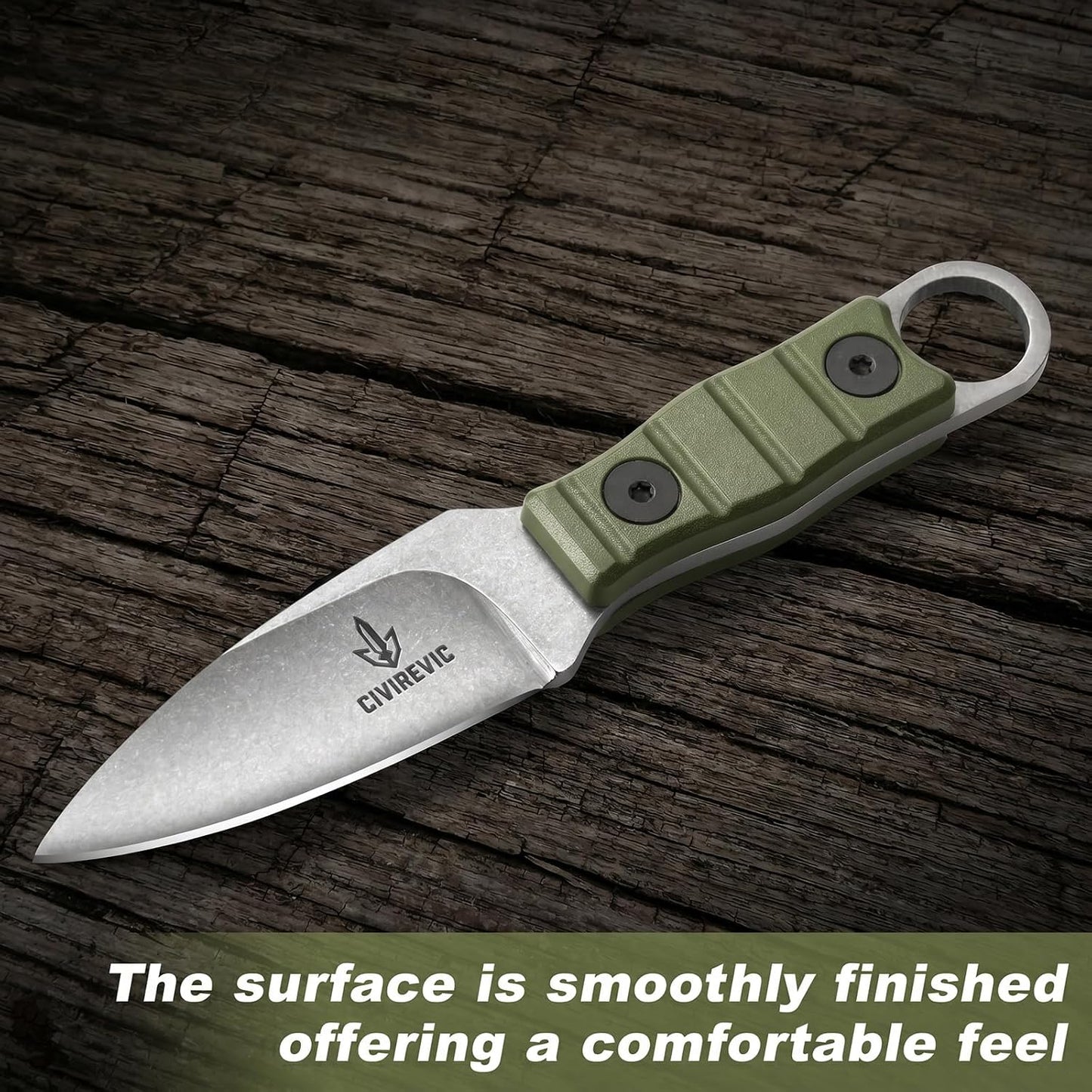 Compact Fixed Blade EDC Knife with Sheath, 2.8" Full Tang Carbon Steel