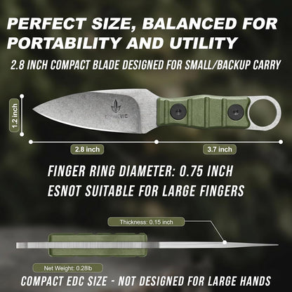 Compact Fixed Blade EDC Knife with Sheath, 2.8" Full Tang Carbon Steel