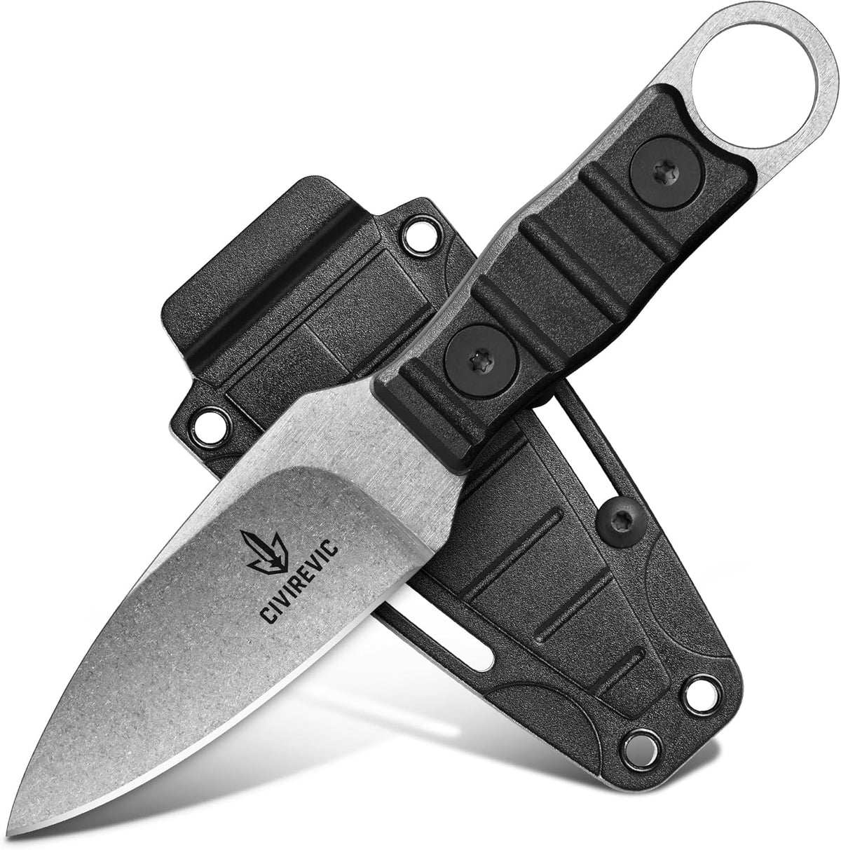 Compact Fixed Blade EDC Knife with Sheath, 2.8" Full Tang Carbon Steel
