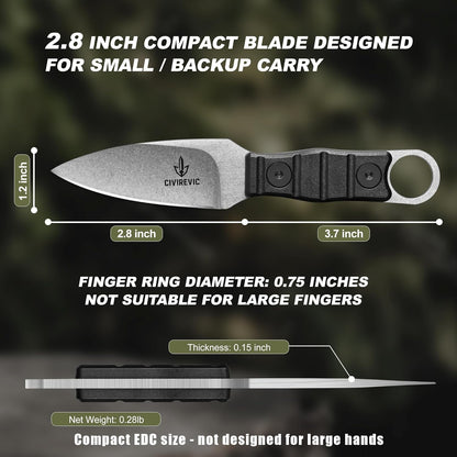 Compact Fixed Blade EDC Knife with Sheath, 2.8" Full Tang Carbon Steel