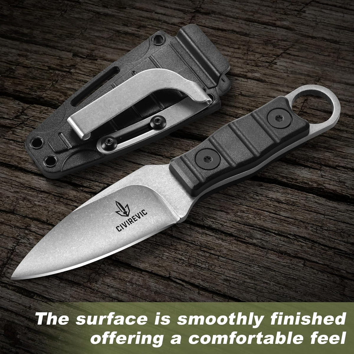 Compact Fixed Blade EDC Knife with Sheath, 2.8" Full Tang Carbon Steel