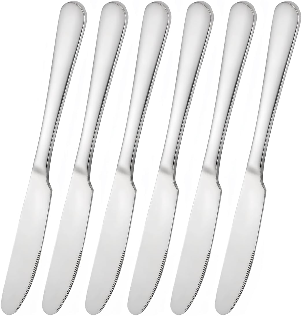 Stainless steel butter knife, set of 6 dinner knife, suitable for daily use, parties and outdoor dining,Dishwasher Safe (6)