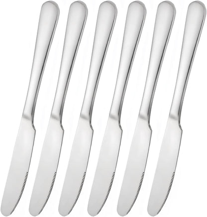 Stainless steel butter knife, set of 6 dinner knife, suitable for daily use, parties and outdoor dining,Dishwasher Safe (6)