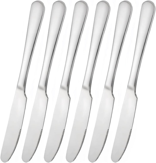 Stainless steel butter knife, set of 6 dinner knife, suitable for daily use, parties and outdoor dining,Dishwasher Safe (6)