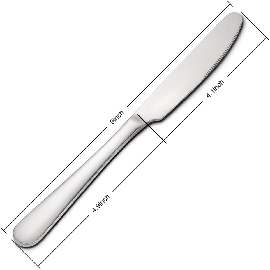 Stainless steel butter knife, set of 6 dinner knife, suitable for daily use, parties and outdoor dining,Dishwasher Safe (6)