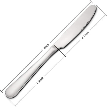 Stainless steel butter knife, set of 6 dinner knife, suitable for daily use, parties and outdoor dining,Dishwasher Safe (6)