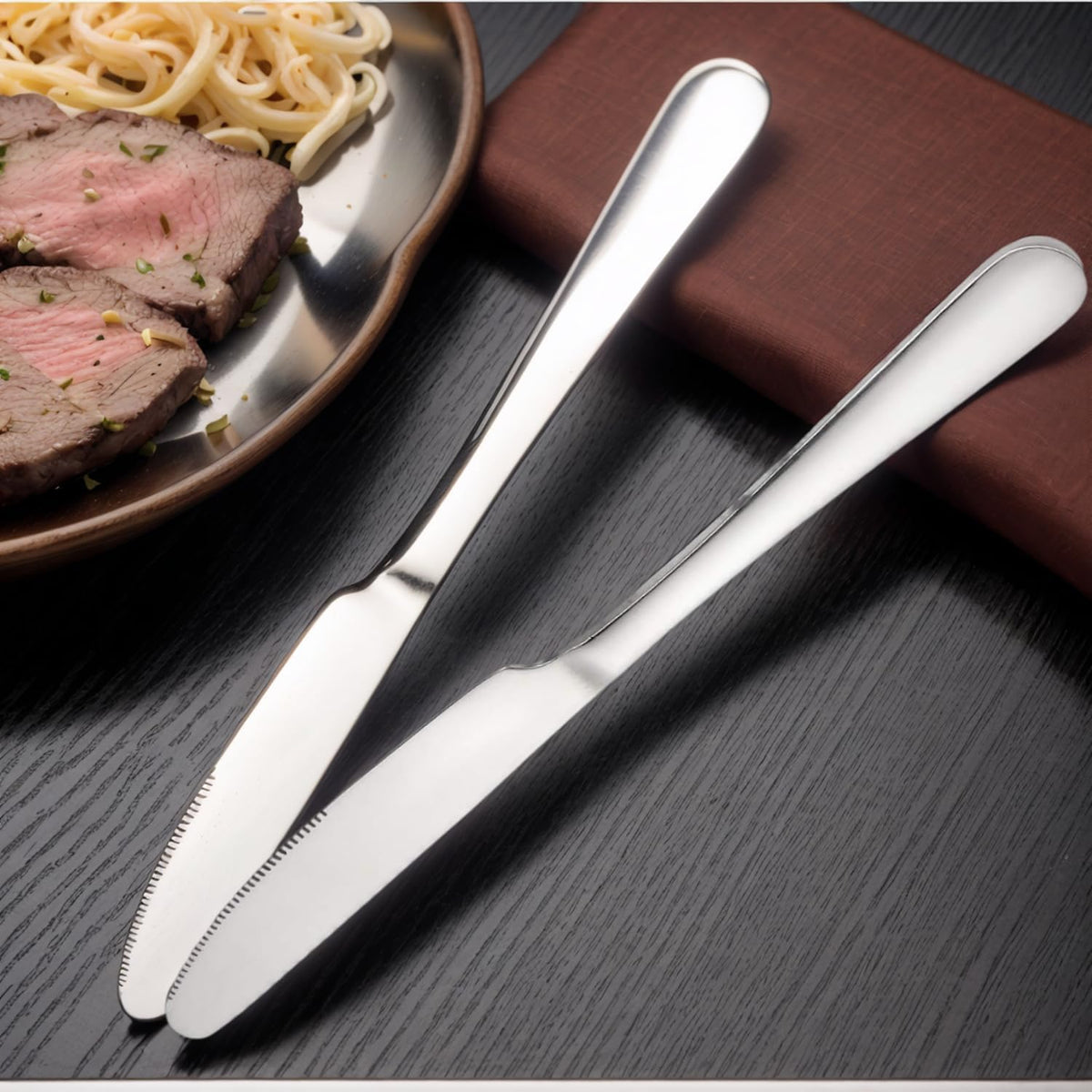 Stainless steel butter knife, set of 6 dinner knife, suitable for daily use, parties and outdoor dining,Dishwasher Safe (6)
