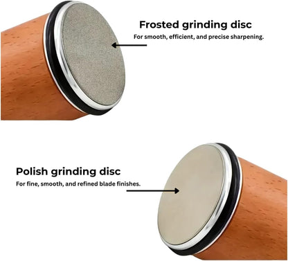 Rolling Knife Sharpener Set - Professional Knife Sharpening Kit with Roller Tool & Angled Magnetic Holder - Diamond & Stainless Steel Honing Disc Sharpens Different Knife Edges - Hardwood Body
