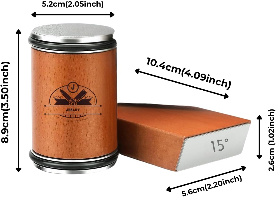 Rolling Knife Sharpener Set - Professional Knife Sharpening Kit with Roller Tool & Angled Magnetic Holder - Diamond & Stainless Steel Honing Disc Sharpens Different Knife Edges - Hardwood Body