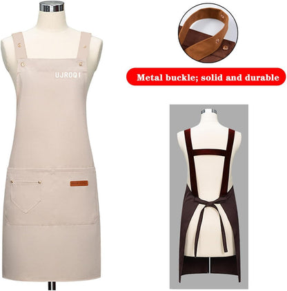 2 in 1 set Cross Strap Chef Apron with Detachable Waterproof Sleeves -Kitchen Bib Apron for Cooking, Grilling, BBQ