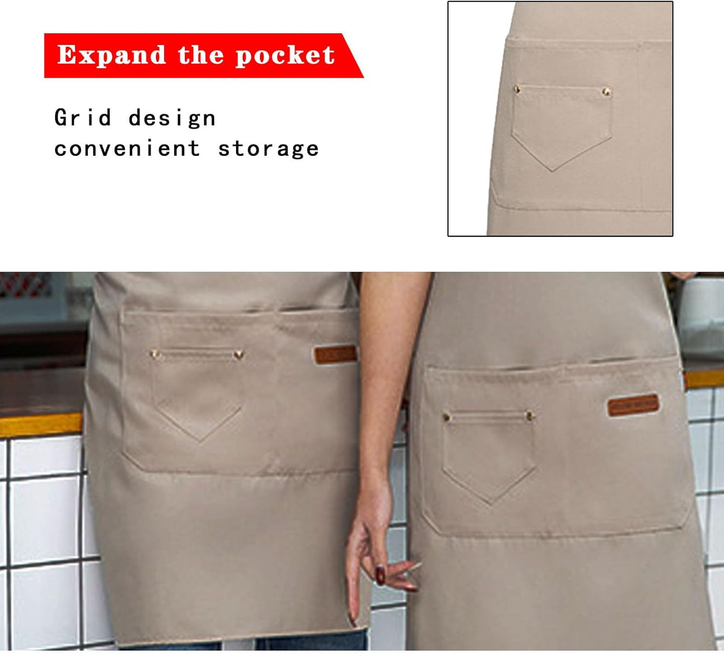 2 in 1 set Cross Strap Chef Apron with Detachable Waterproof Sleeves -Kitchen Bib Apron for Cooking, Grilling, BBQ
