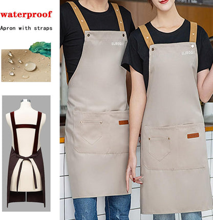 2 in 1 set Cross Strap Chef Apron with Detachable Waterproof Sleeves -Kitchen Bib Apron for Cooking, Grilling, BBQ