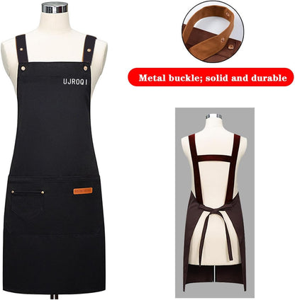 2 in 1 set Cross Strap Chef Apron with Detachable Waterproof Sleeves -Kitchen Bib Apron for Cooking, Grilling, BBQ