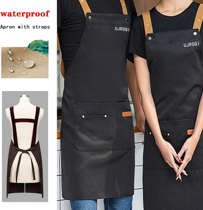 2 in 1 set Cross Strap Chef Apron with Detachable Waterproof Sleeves -Kitchen Bib Apron for Cooking, Grilling, BBQ