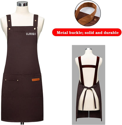 2 in 1 set Cross Strap Chef Apron with Detachable Waterproof Sleeves -Kitchen Bib Apron for Cooking, Grilling, BBQ