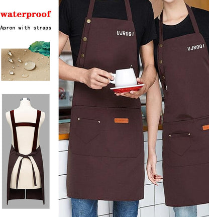 2 in 1 set Cross Strap Chef Apron with Detachable Waterproof Sleeves -Kitchen Bib Apron for Cooking, Grilling, BBQ