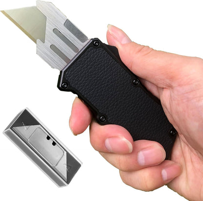 Automatic Utility Knife, Retractable Box Cutter | Black Razor Blades Pocket Knife, Box Cutter Heavy Duty, Premium Safety Utility Knife with 5PCS Blades