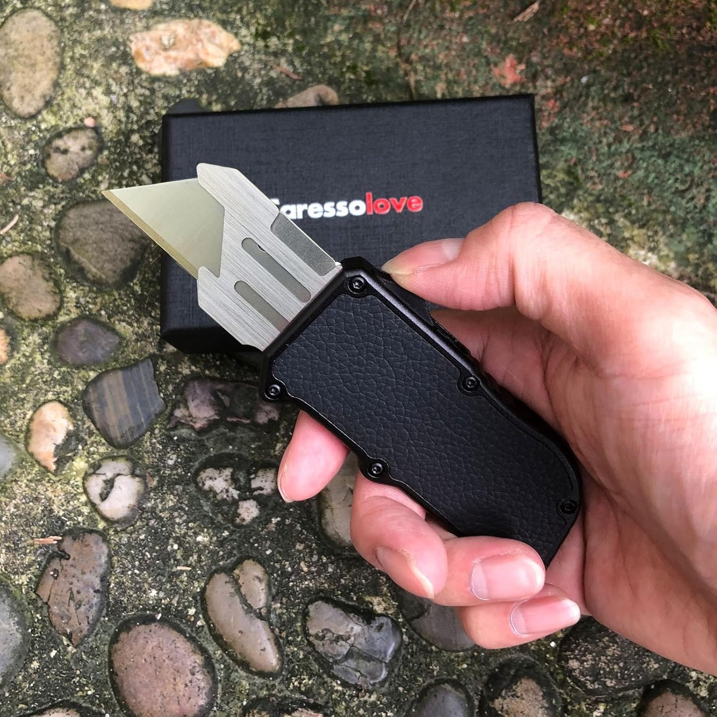 Automatic Utility Knife, Retractable Box Cutter | Black Razor Blades Pocket Knife, Box Cutter Heavy Duty, Premium Safety Utility Knife with 5PCS Blades