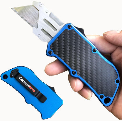 Automatic Utility Knife, Retractable Box Cutter | Black Razor Blades Pocket Knife, Box Cutter Heavy Duty, Premium Safety Utility Knife with 5PCS Blades